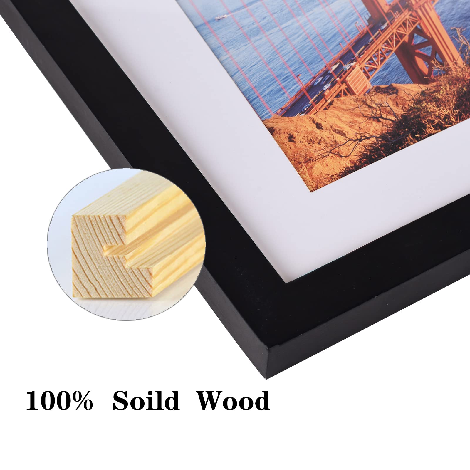 wyooxoo 8.5x11 Picture Frame Set of 4 Made of Solid Wood Photo Frames Display Pictures 6x8 with Mat or 8.5x11 Without Mat Colorf
